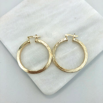 18K Gold Layered Oro Laminado 35mm Twisted Hoops Wholesale 21.0129